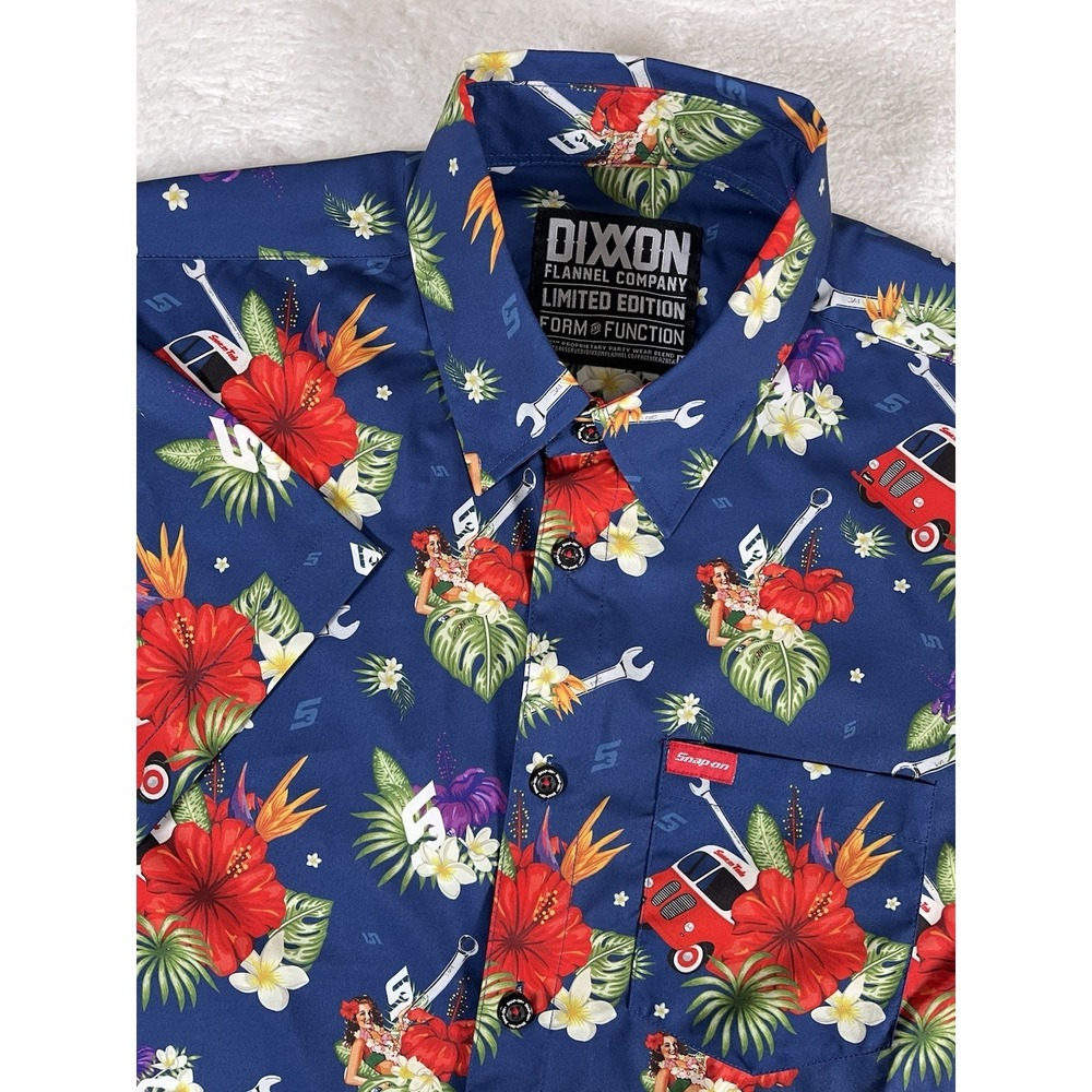 Dixxon Limited Edition Snap-on Blue Floral Hula Girl Hawaiian Shirt Men's Sz Med